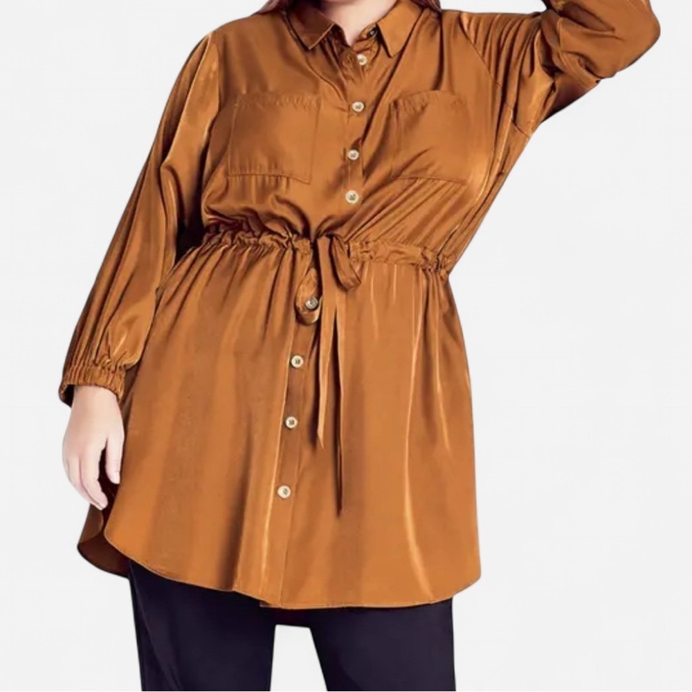 City Chic Plus size long sleeve belted tunic/mini dress, Size 18. Toffee Brown. - Picture 7 of 7